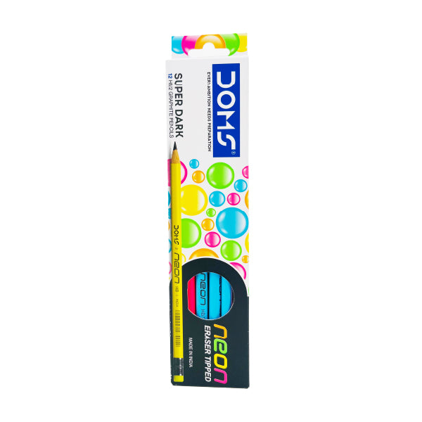 Neon Eraser-Tipped HB/2 Graphite Pencils Pack of 12 with Sharpener, Multicolor