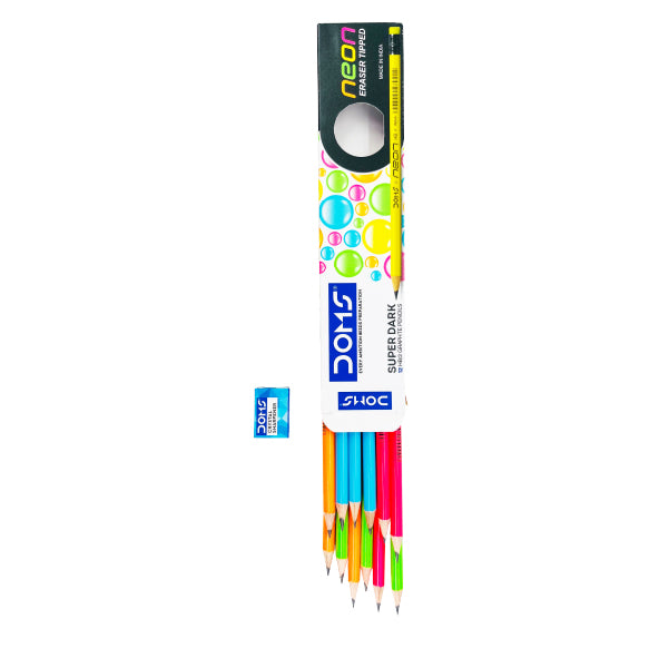 Neon Eraser-Tipped HB/2 Graphite Pencils Pack of 12 with Sharpener, Multicolor