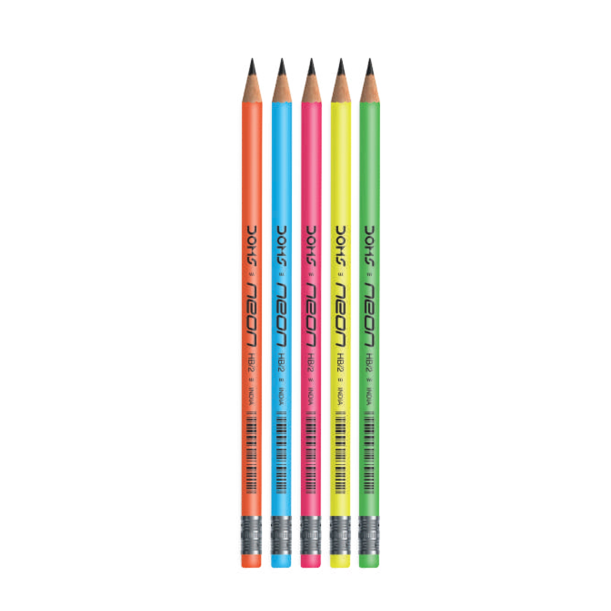 Neon Eraser-Tipped HB/2 Graphite Pencils Pack of 30 with Eraser, Scale & Sharpeners