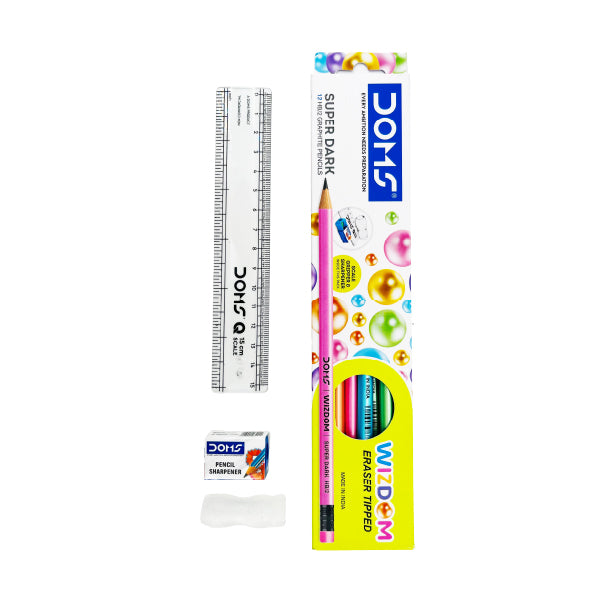 Wizdom HB/2 Eraser-Tipped Graphite Pencils Pack of 12 with Scale, Gripper & Sharpener
