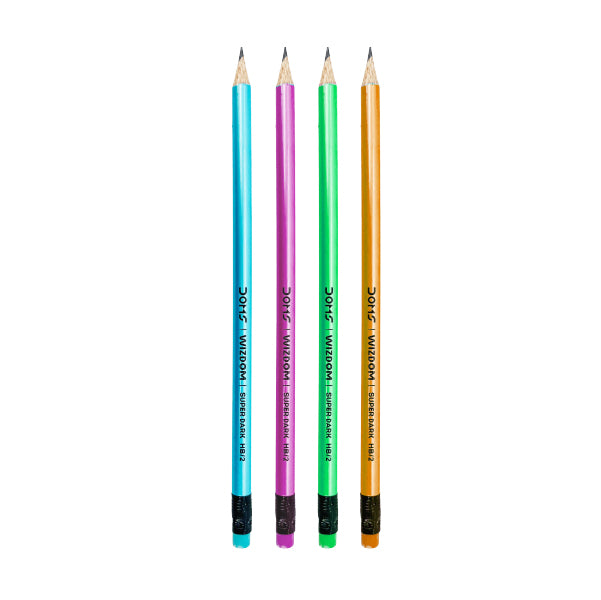 Wizdom HB/2 Eraser-Tipped Graphite Pencils Pack of 12 with Scale, Gripper & Sharpener